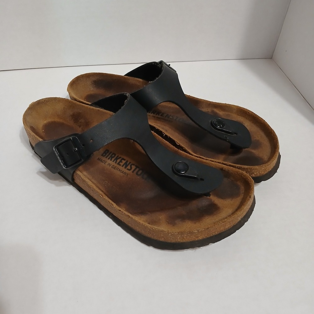 Birkenstock Gizeh Thong Sandals Black Oiled Leather Women 7.5 EU 38 Slip On